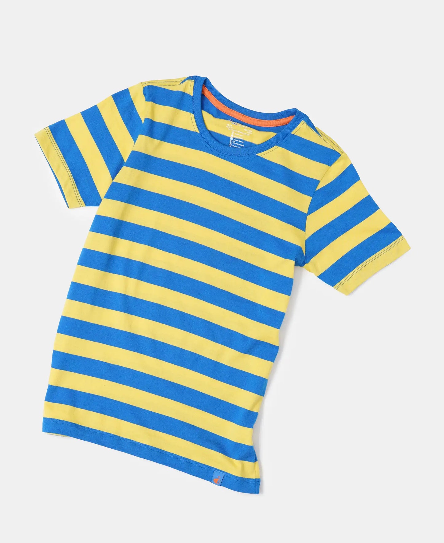 Super Combed Cotton Striped Half Sleeve T-Shirt - Neon Blue & Maize-5