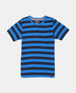 Super Combed Cotton Striped Half Sleeve T-Shirt - Neon Blue & Navy-1