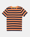 Super Combed Cotton Striped Half Sleeve T-Shirt - Orange & Navy-1