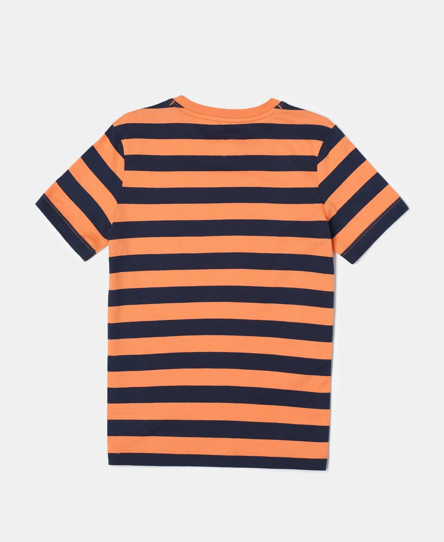 Super Combed Cotton Striped Half Sleeve T-Shirt - Orange & Navy-2