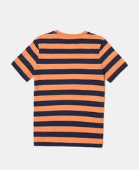 Super Combed Cotton Striped Half Sleeve T-Shirt - Orange & Navy-2
