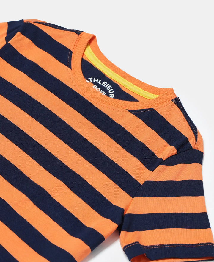 Super Combed Cotton Striped Half Sleeve T-Shirt - Orange & Navy-3