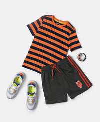 Super Combed Cotton Striped Half Sleeve T-Shirt - Orange & Navy-4