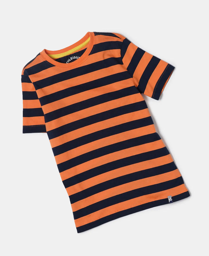 Super Combed Cotton Striped Half Sleeve T-Shirt - Orange & Navy-5