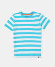 Super Combed Cotton Striped Half Sleeve T-Shirt - Scuba blue/white-1
