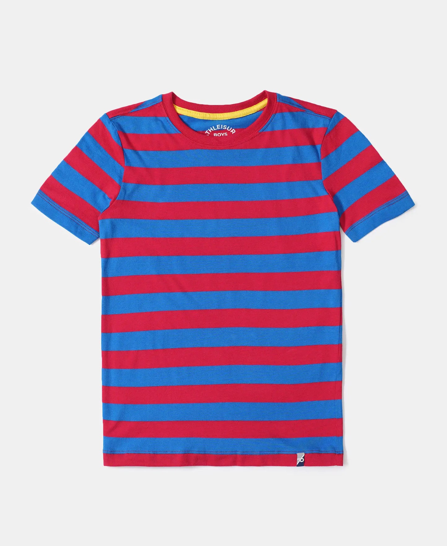 Super Combed Cotton Striped Half Sleeve T-Shirt - Team Red/J Neon Blue-1
