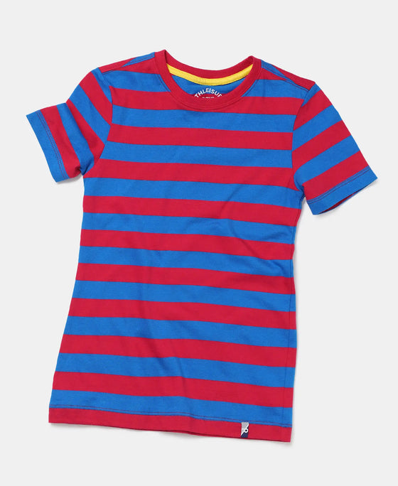 Super Combed Cotton Striped Half Sleeve T-Shirt - Team Red/J Neon Blue-5