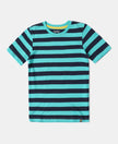 Super Combed Cotton Striped Half Sleeve T-Shirt - Waterfall & Navy-1