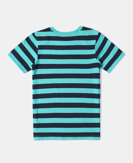 Super Combed Cotton Striped Half Sleeve T-Shirt - Waterfall & Navy-2