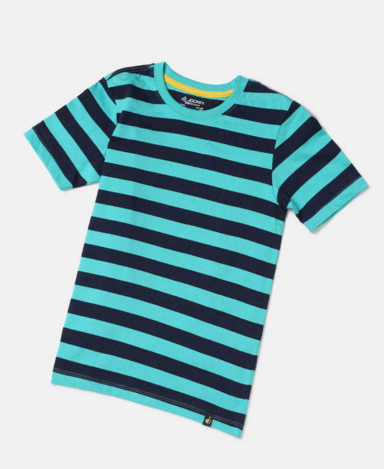 Super Combed Cotton Striped Half Sleeve T-Shirt - Waterfall & Navy-5