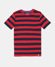 Super Combed Cotton Striped Half Sleeve T-Shirt - Wordly Red & Navy-1