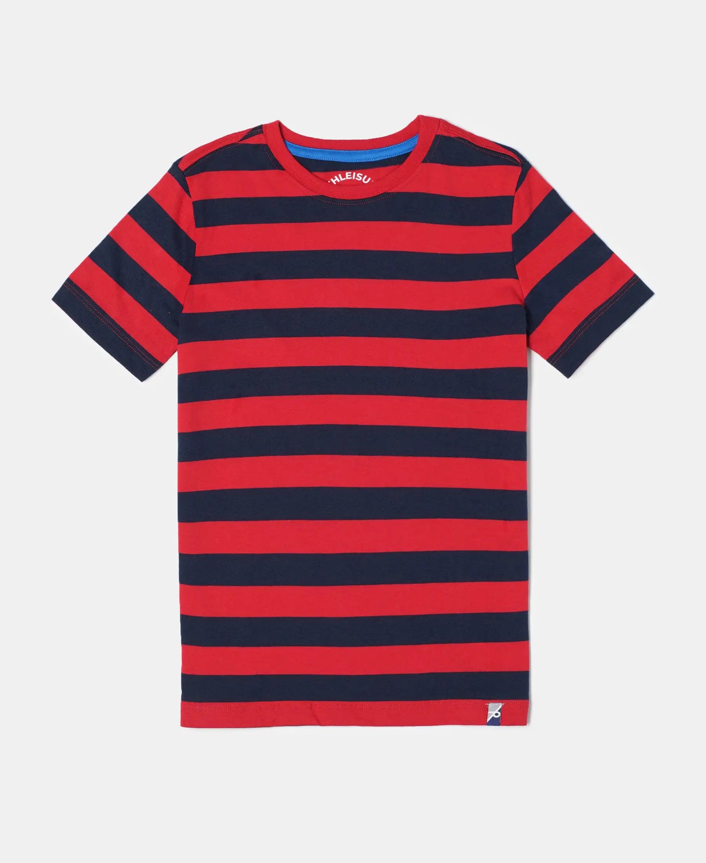 Super Combed Cotton Striped Half Sleeve T-Shirt - Wordly Red & Navy-1