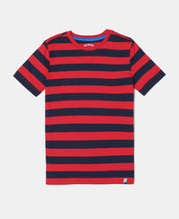Super Combed Cotton Striped Half Sleeve T-Shirt - Wordly Red & Navy-1