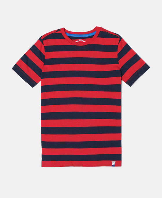 Super Combed Cotton Striped Half Sleeve T-Shirt - Wordly Red & Navy-1