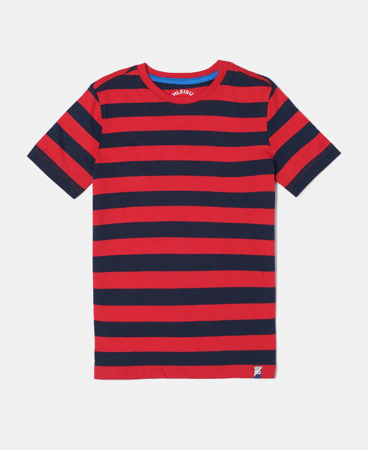 Super Combed Cotton Striped Half Sleeve T-Shirt - Wordly Red & Navy-1