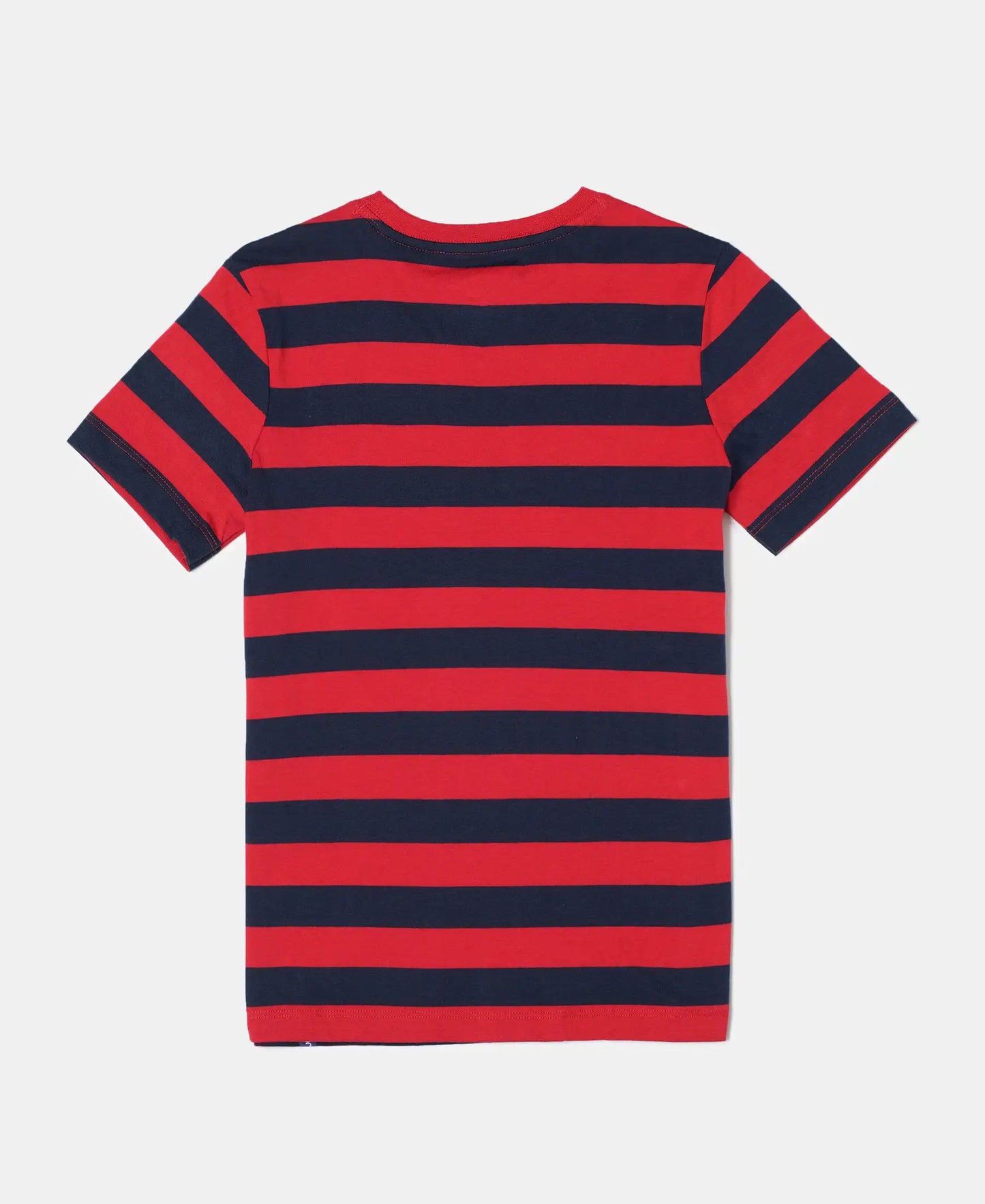 Super Combed Cotton Striped Half Sleeve T-Shirt - Wordly Red & Navy-2