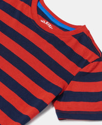 Super Combed Cotton Striped Half Sleeve T-Shirt - Wordly Red & Navy-3