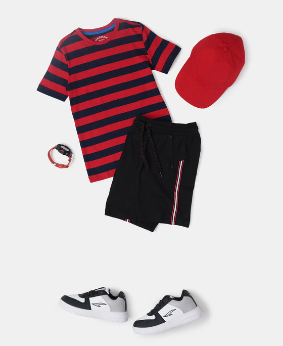 Super Combed Cotton Striped Half Sleeve T-Shirt - Wordly Red & Navy-4
