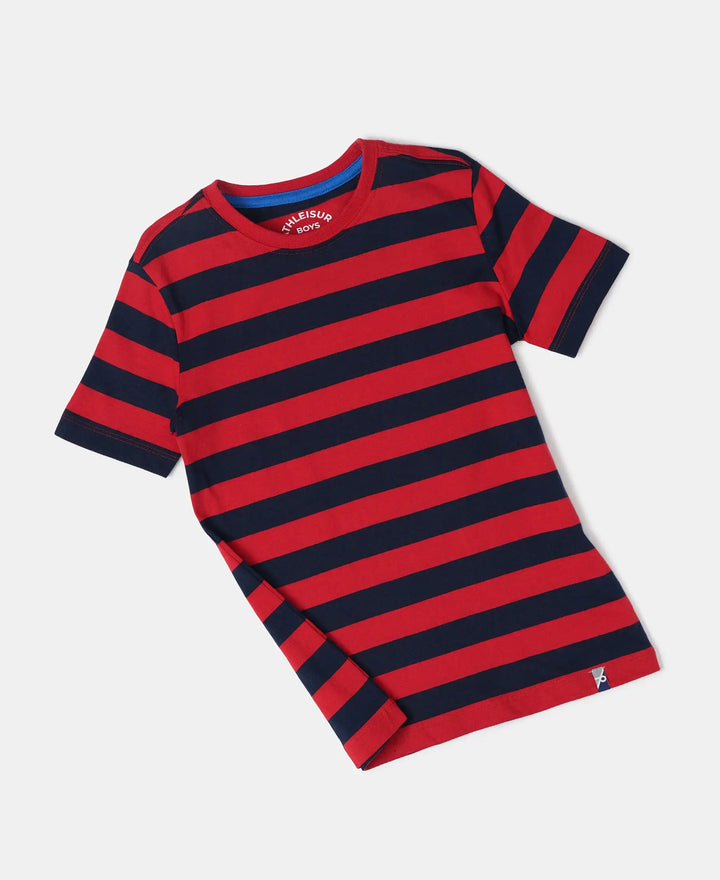 Super Combed Cotton Striped Half Sleeve T-Shirt - Wordly Red & Navy-5