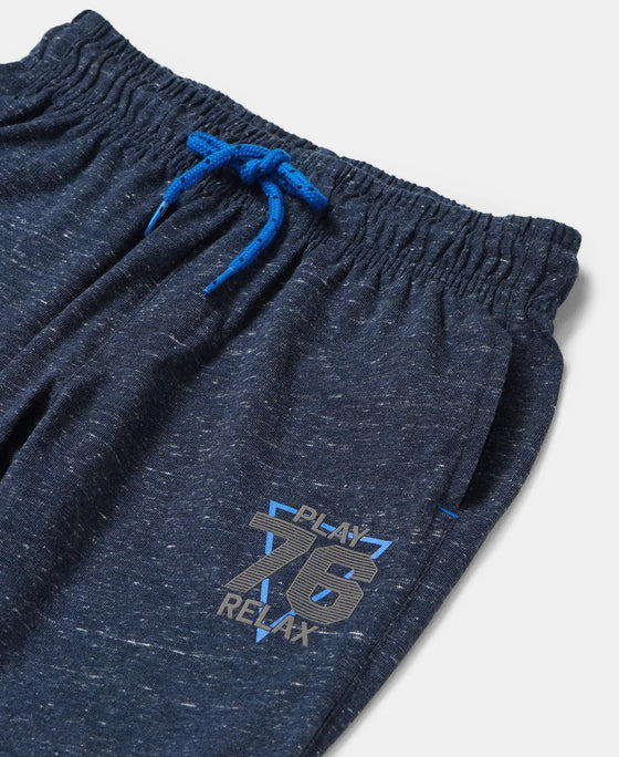 Super Combed Cotton Rich Graphic Printed Joggers with Elasticated Hem - Blue Snow Melange-3