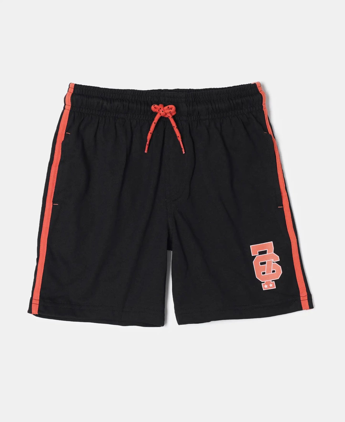 Super Combed Cotton Rich Graphic Printed Shorts with Contrast Side Taping - Black-1