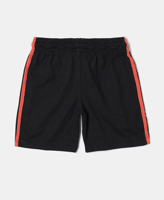 Super Combed Cotton Rich Graphic Printed Shorts with Contrast Side Taping - Black-2