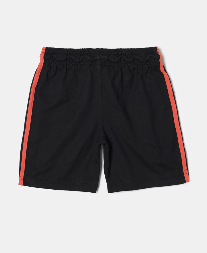Super Combed Cotton Rich Graphic Printed Shorts with Contrast Side Taping - Black-2