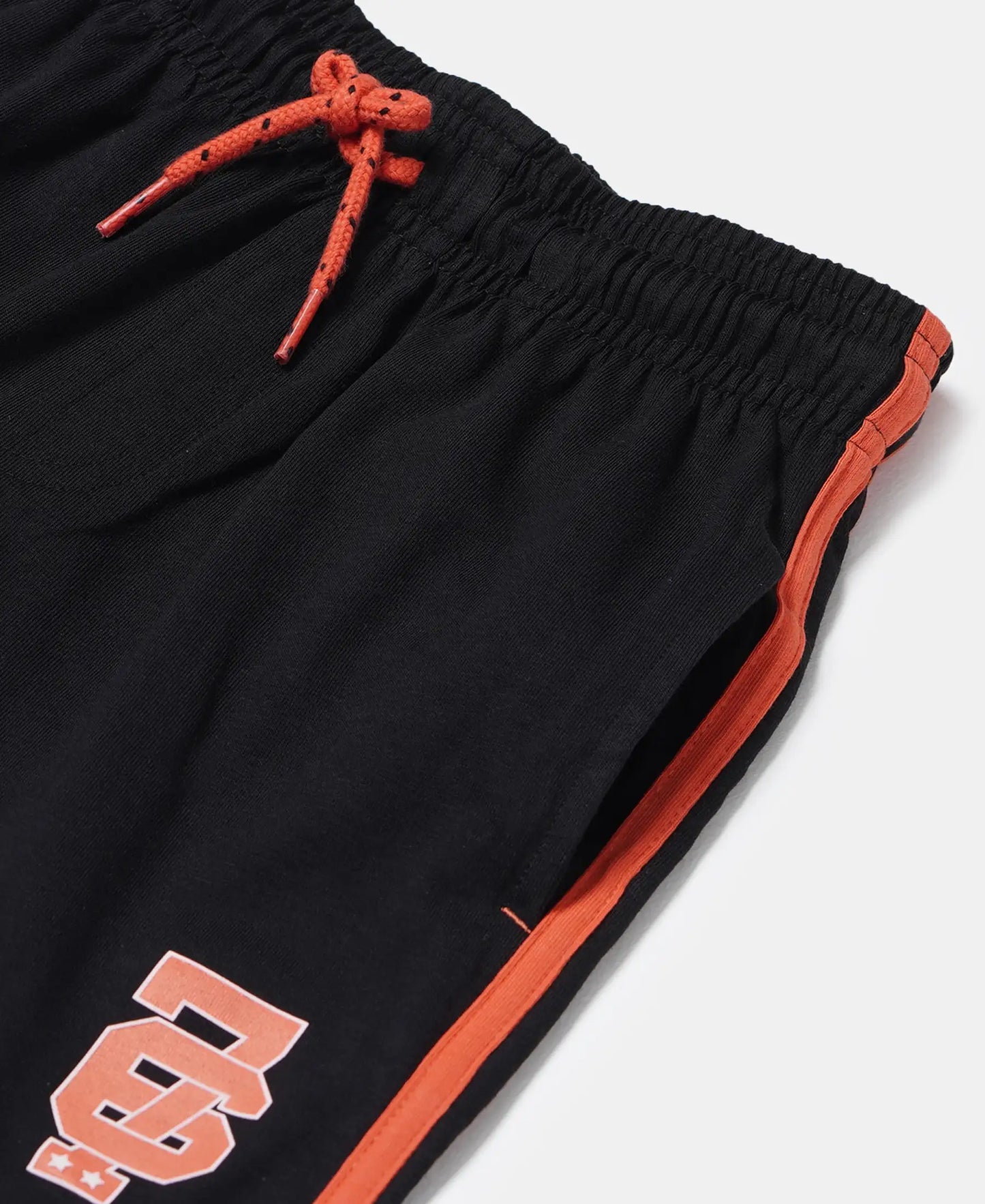 Super Combed Cotton Rich Graphic Printed Shorts with Contrast Side Taping - Black-3