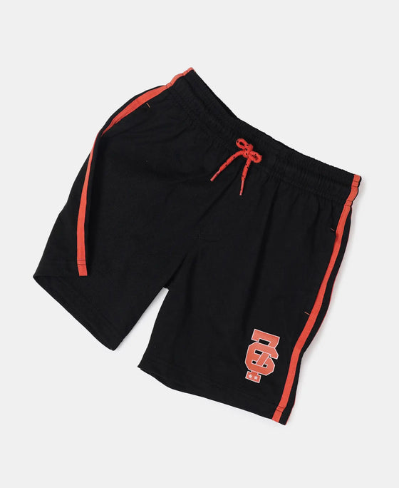 Super Combed Cotton Rich Graphic Printed Shorts with Contrast Side Taping - Black-5
