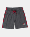 Super Combed Cotton Rich Graphic Printed Shorts with Contrast Side Taping - Charcoal Melange & Shanghai Red-1