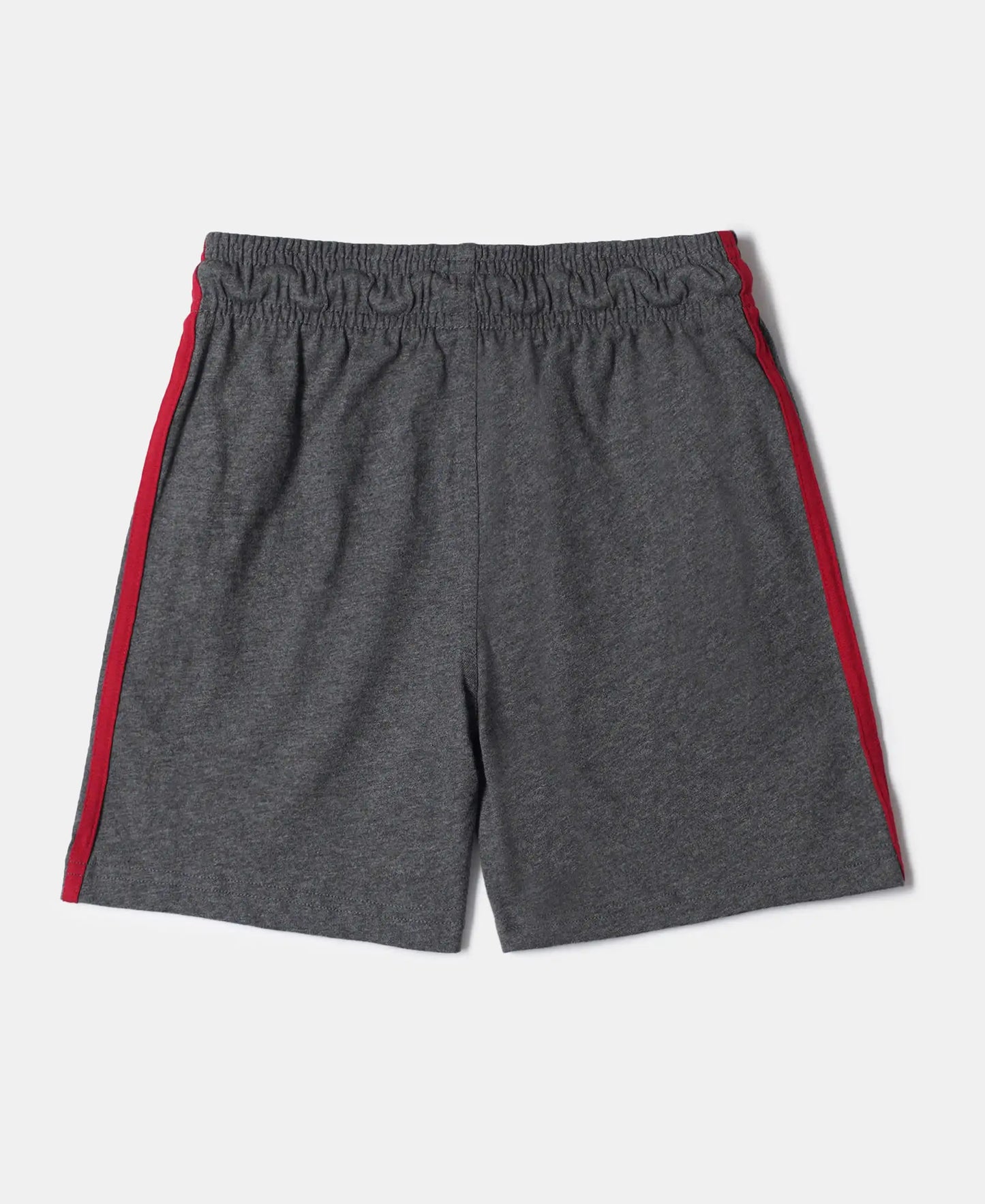 Super Combed Cotton Rich Graphic Printed Shorts with Contrast Side Taping - Charcoal Melange & Shanghai Red-2