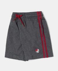 Super Combed Cotton Rich Graphic Printed Shorts with Contrast Side Taping - Charcoal Melange & Shanghai Red-5