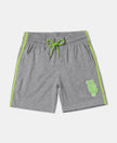 Super Combed Cotton Rich Graphic Printed Shorts with Contrast Side Taping - Grey Melange & Greenary-1
