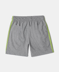 Super Combed Cotton Rich Graphic Printed Shorts with Contrast Side Taping - Grey Melange & Greenary-2