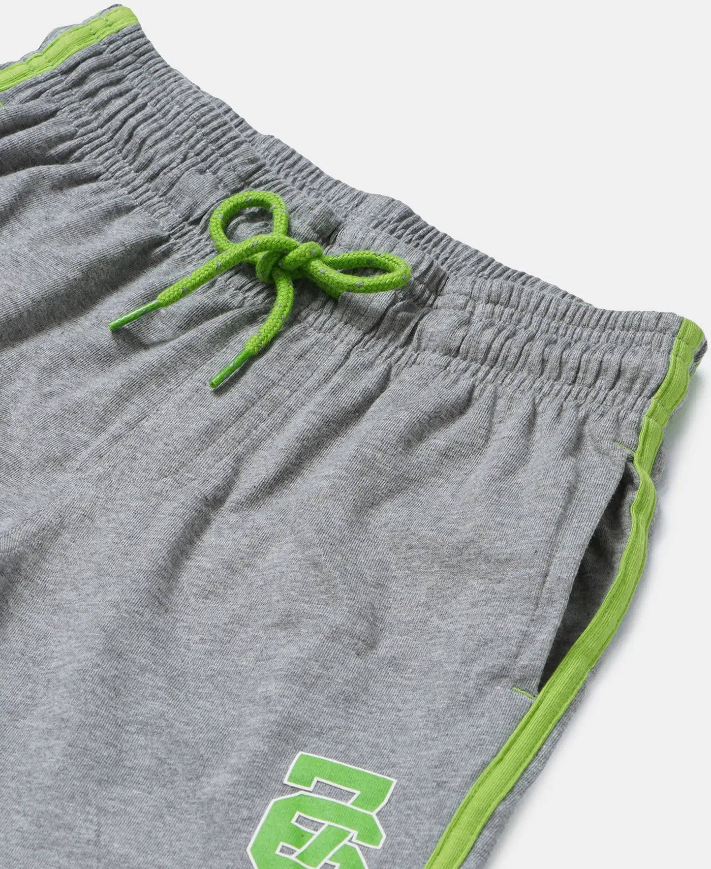 Super Combed Cotton Rich Graphic Printed Shorts with Contrast Side Taping - Grey Melange & Greenary-3
