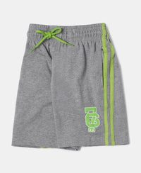 Super Combed Cotton Rich Graphic Printed Shorts with Contrast Side Taping - Grey Melange & Greenary-5
