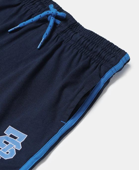 Super Combed Cotton Rich Graphic Printed Shorts with Contrast Side Taping - Navy-3