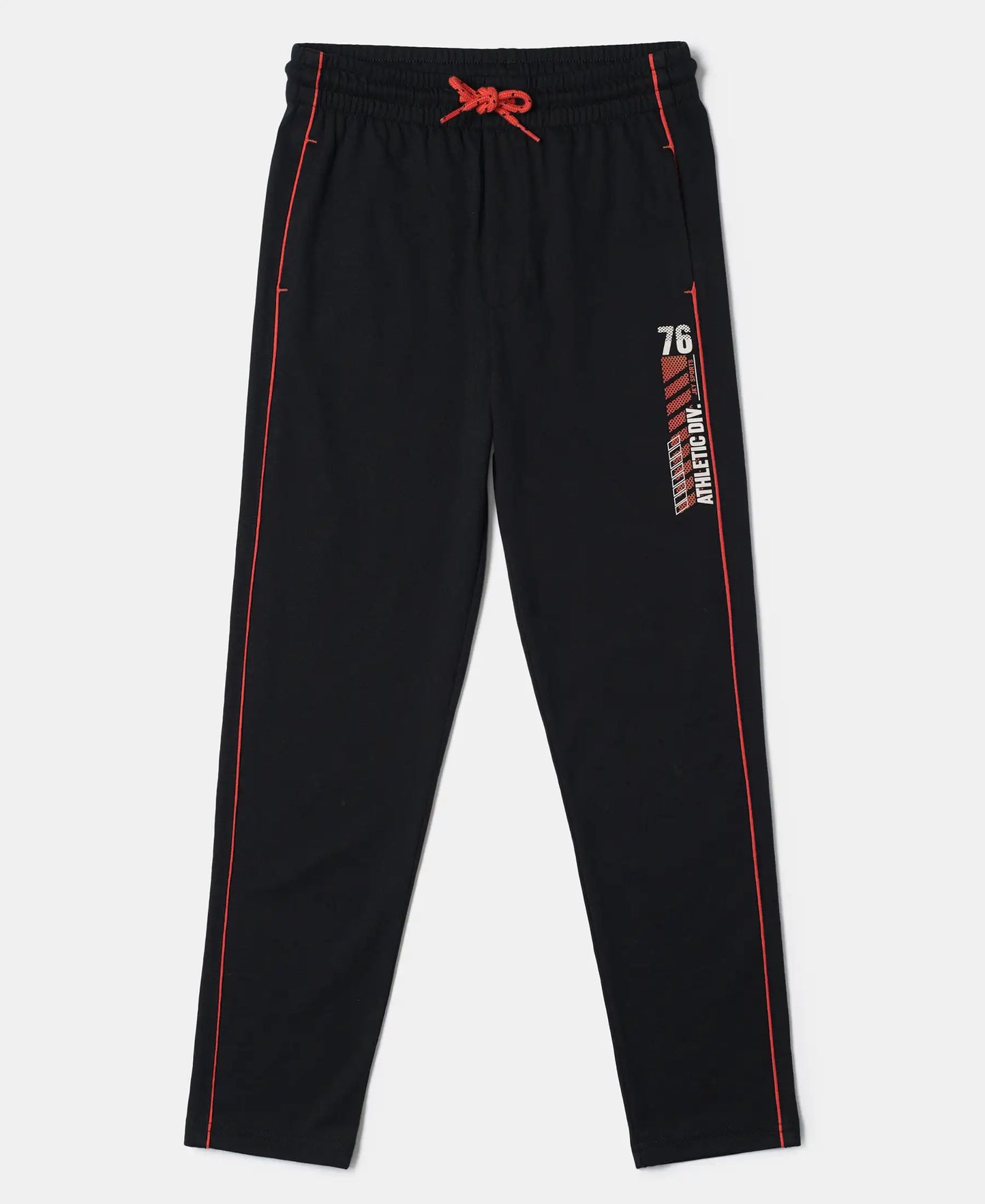 Super Combed Cotton Rich Graphic Printed Trackpants with Contrast Side Piping - Black-1