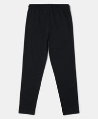 Super Combed Cotton Rich Graphic Printed Trackpants with Contrast Side Piping - Black-2