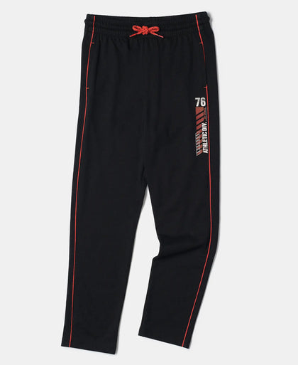 Super Combed Cotton Rich Graphic Printed Trackpants with Contrast Side Piping - Black-5