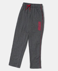 Super Combed Cotton Rich Graphic Printed Trackpants with Contrast Side Piping - Charcoal Melange-5