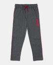 Super Combed Cotton Rich Graphic Printed Trackpants with Contrast Side Piping - Charcoal Melange & Shanghai Red-1