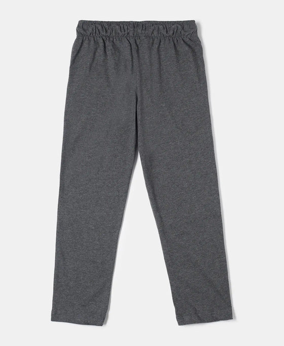 Super Combed Cotton Rich Graphic Printed Trackpants with Contrast Side Piping - Charcoal Melange & Shanghai Red-2