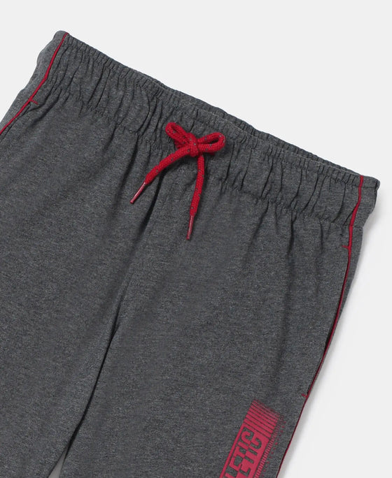 Super Combed Cotton Rich Graphic Printed Trackpants with Contrast Side Piping - Charcoal Melange & Shanghai Red-3