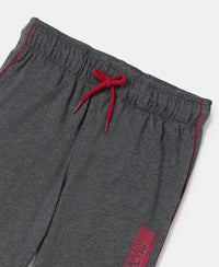 Super Combed Cotton Rich Graphic Printed Trackpants with Contrast Side Piping - Charcoal Melange & Shanghai Red-3