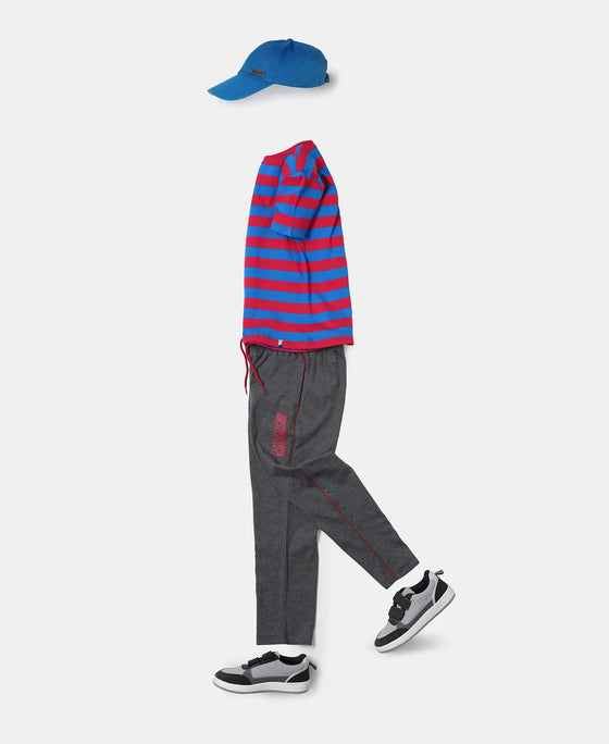 Super Combed Cotton Rich Graphic Printed Trackpants with Contrast Side Piping - Charcoal Melange & Shanghai Red-4