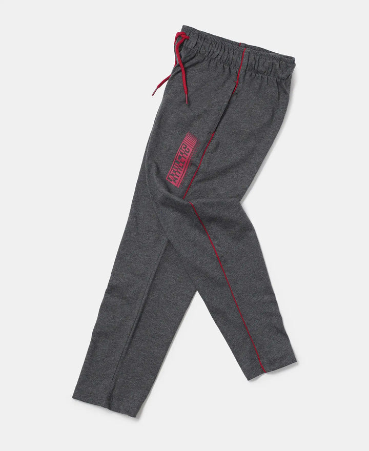 Super Combed Cotton Rich Graphic Printed Trackpants with Contrast Side Piping - Charcoal Melange & Shanghai Red-5
