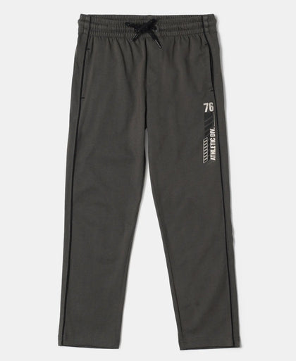 Super Combed Cotton Rich Graphic Printed Trackpants with Contrast Side Piping - Deep Olive-1