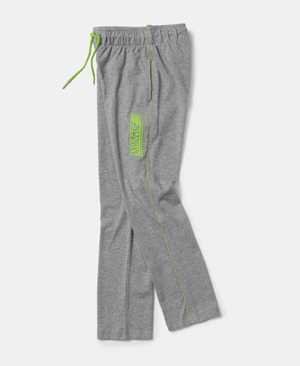Super Combed Cotton Rich Graphic Printed Trackpants with Contrast Side Piping - Grey Melange & Orange Rust-5