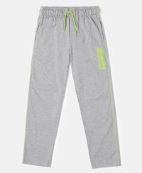 Super Combed Cotton Rich Graphic Printed Trackpants with Contrast Side Piping - Grey Melange-1
